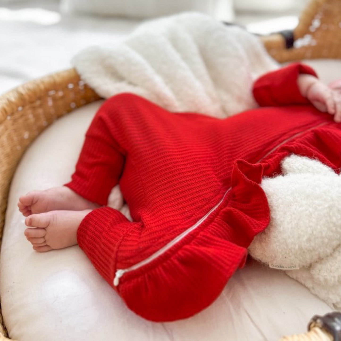 Red Waffle Frill Onesie & Headband