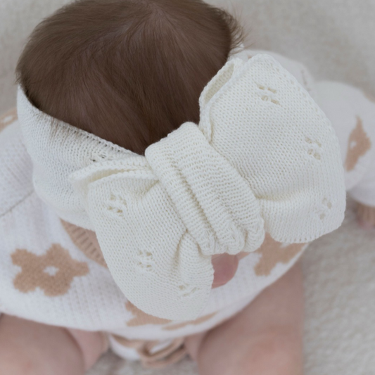 White knit oversized baby bow headband