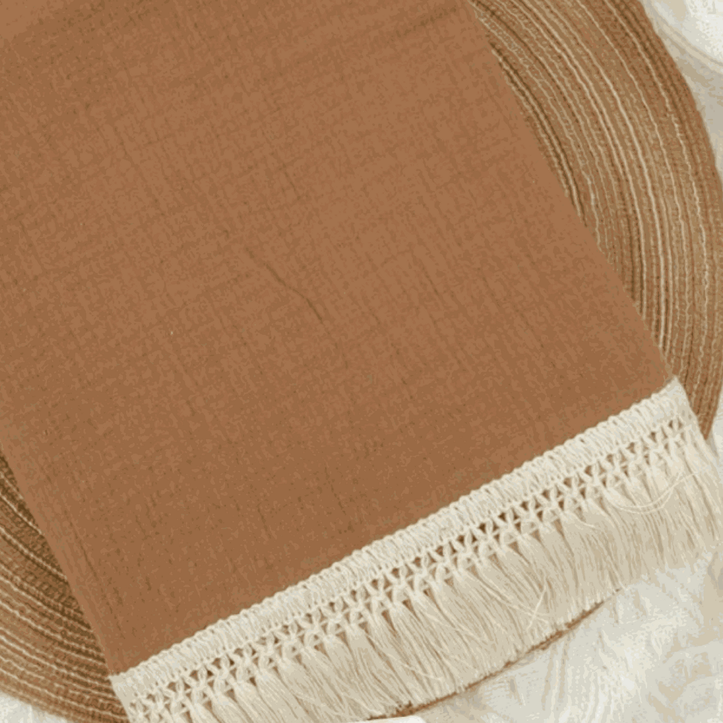 Organic Cotton Fringe Swaddle | Tan With Cream Fringe