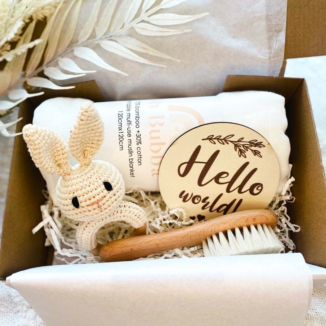 Hello world baby shower gift set. Newborn baby gift set