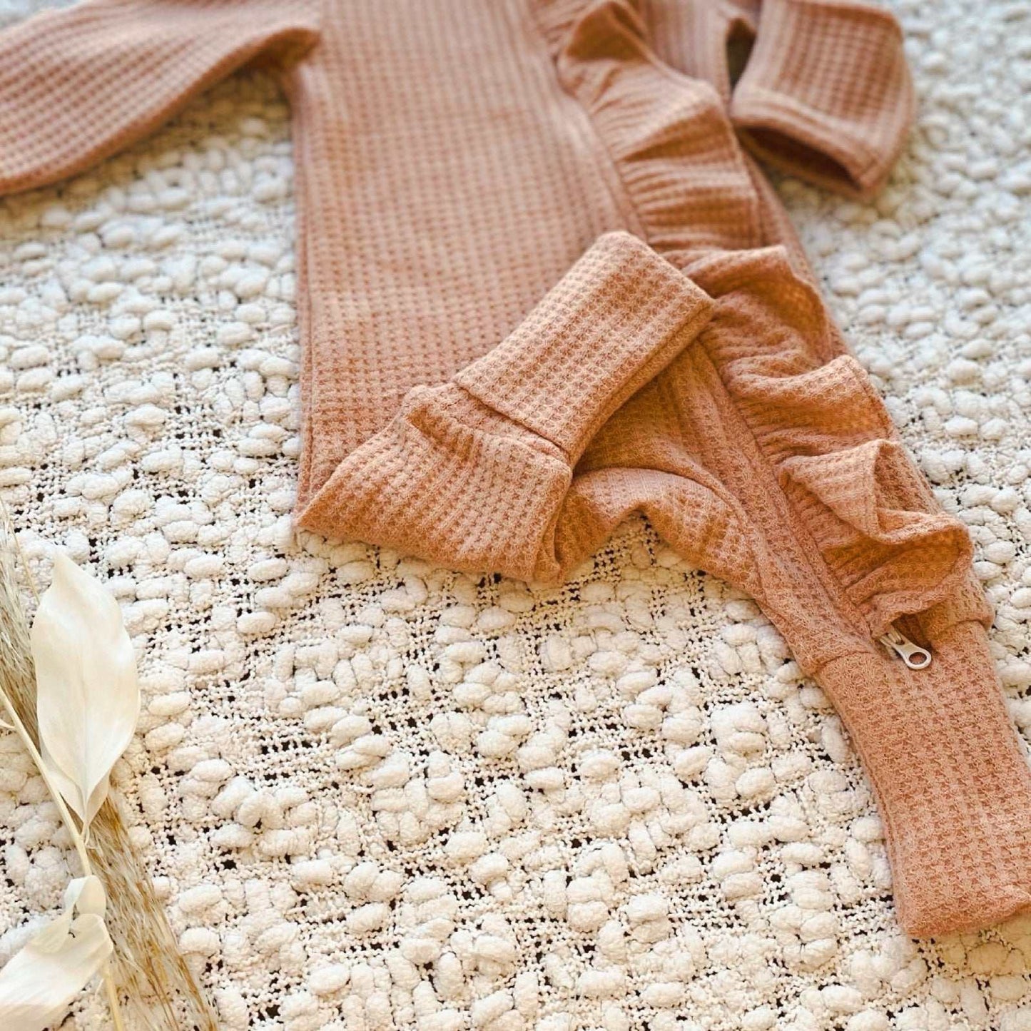 Waffle Frill Onesie & Headband | Dusty Rose