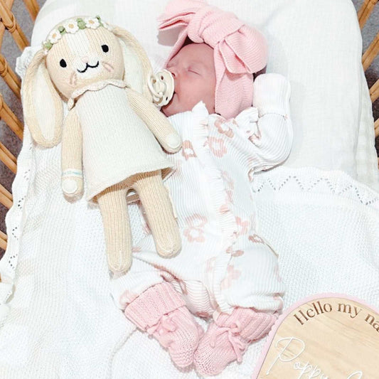 Pink knit booties & headband set. Pink knit baby booties and headband set. Large knit baby bow. Baby headband.