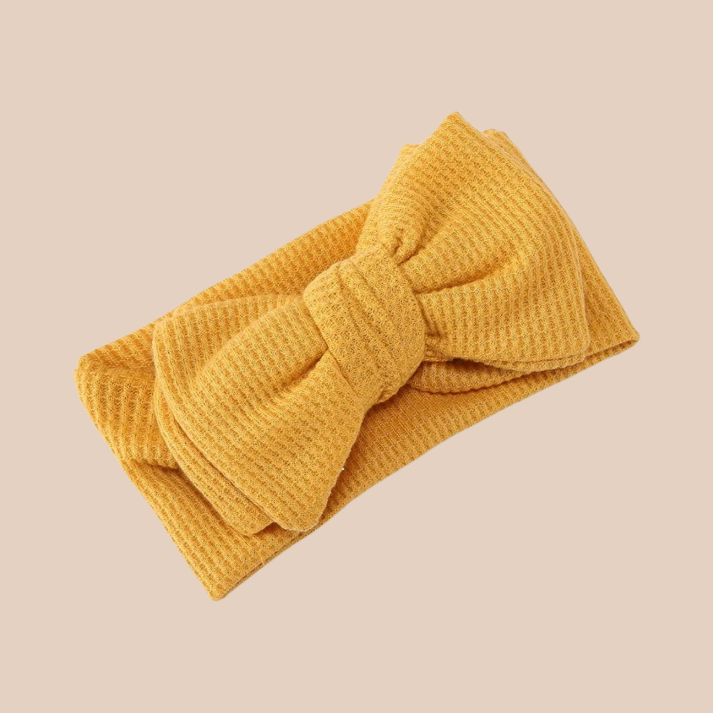 Large Waffle Baby Bow Headband | Mustard