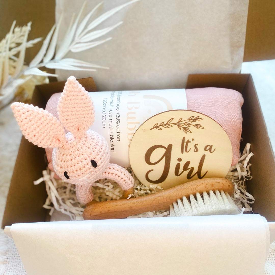 Its a girl baby shower gift set. Newborn baby gift set. Newborn muslin wrap'