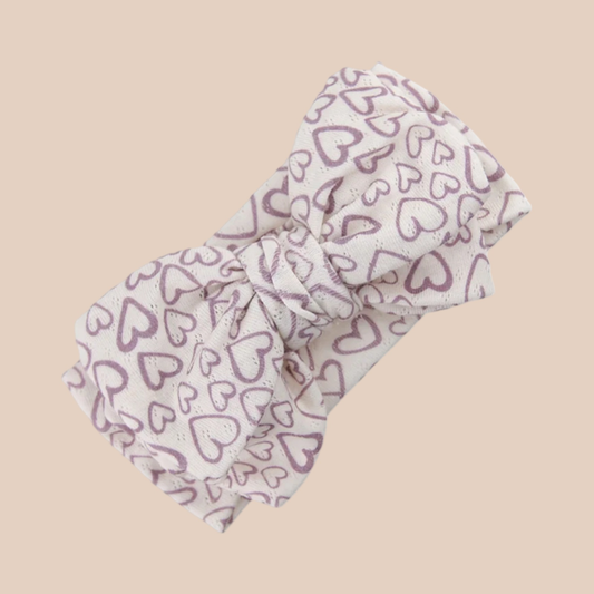 Purple hearts baby bow headband