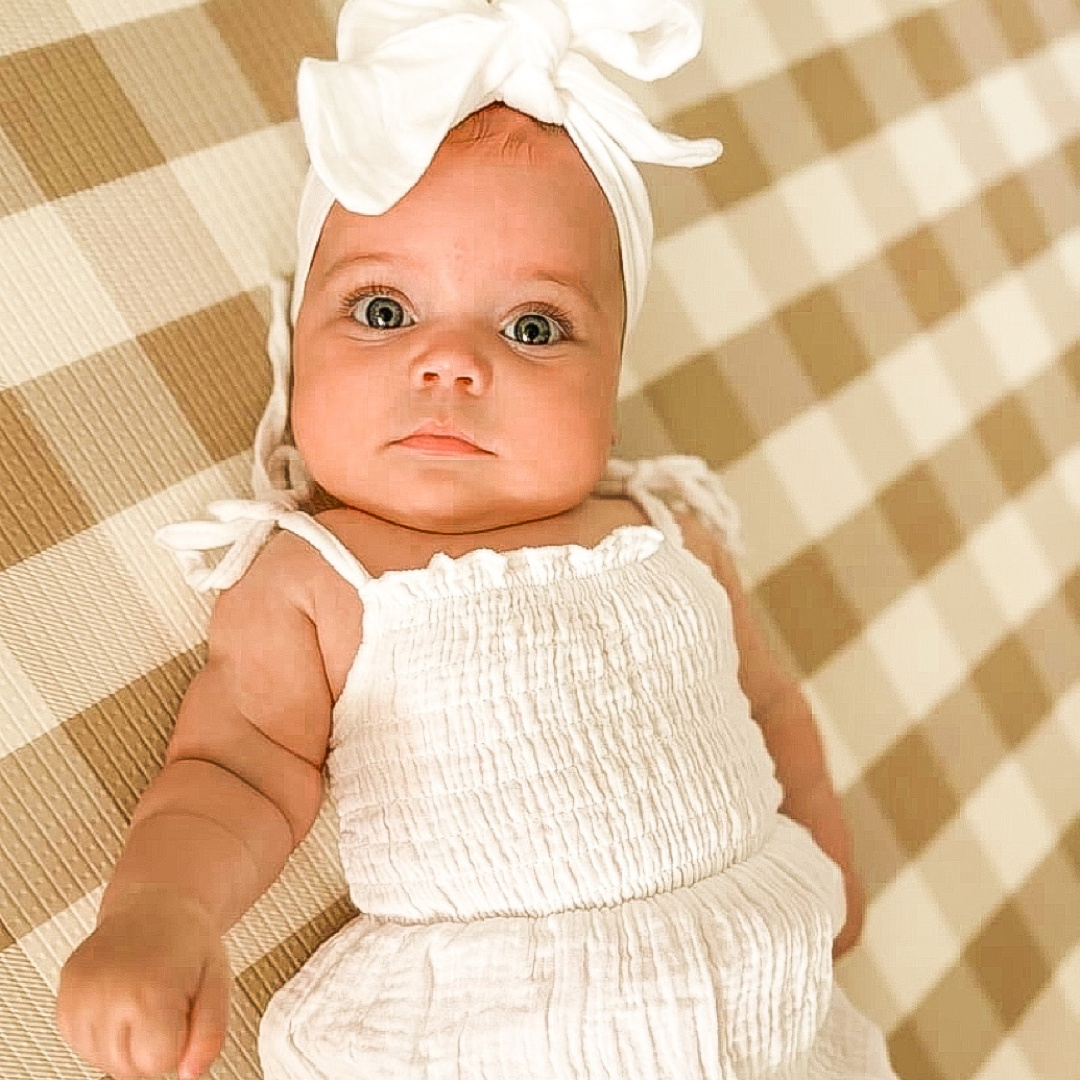 Tie up Shirred Romper and Headband Set | White