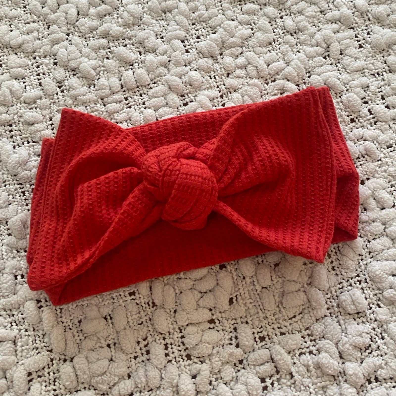 Red waffle frill baby onesie and headband. Baby girl red waffle baby bow