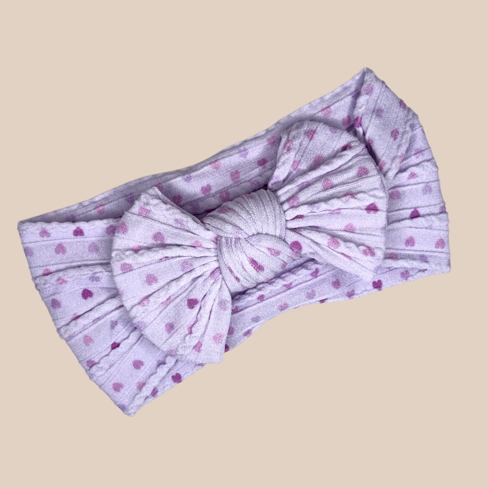 Cable knit baby bow headband. Hearts baby bow headband. Newborn baby bows hearts