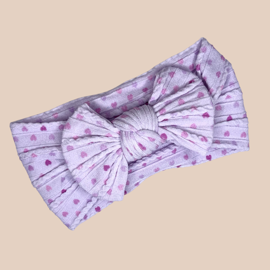 Cable knit baby bow headband. Hearts baby bow headband. Newborn baby bows hearts