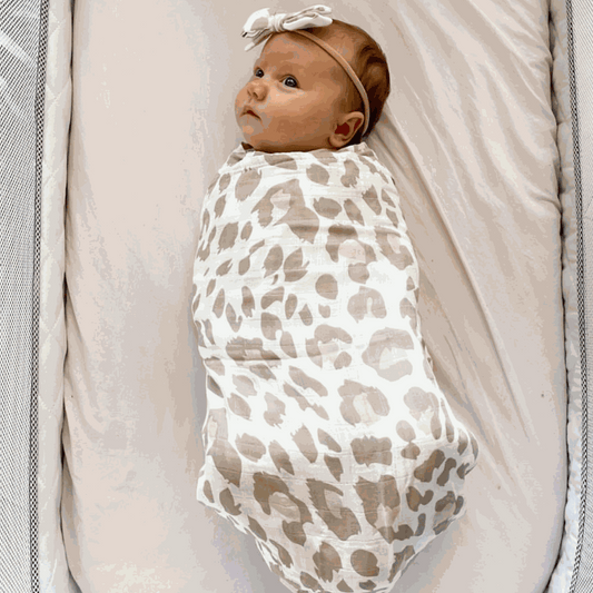 Leopard print baby swaddle. Newborn muslin wrap