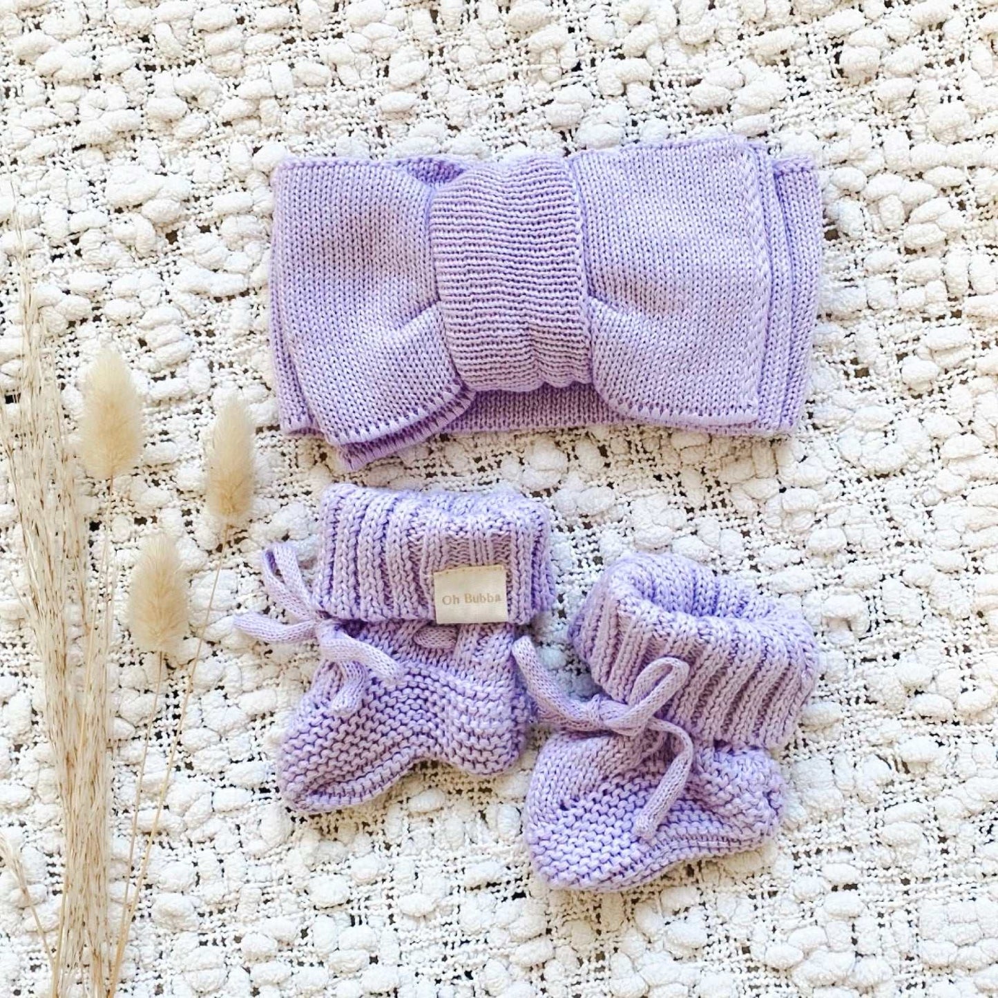 Lilac knit booties & headband set. Lilac baby knit booties and headband set. Newborn baby booties