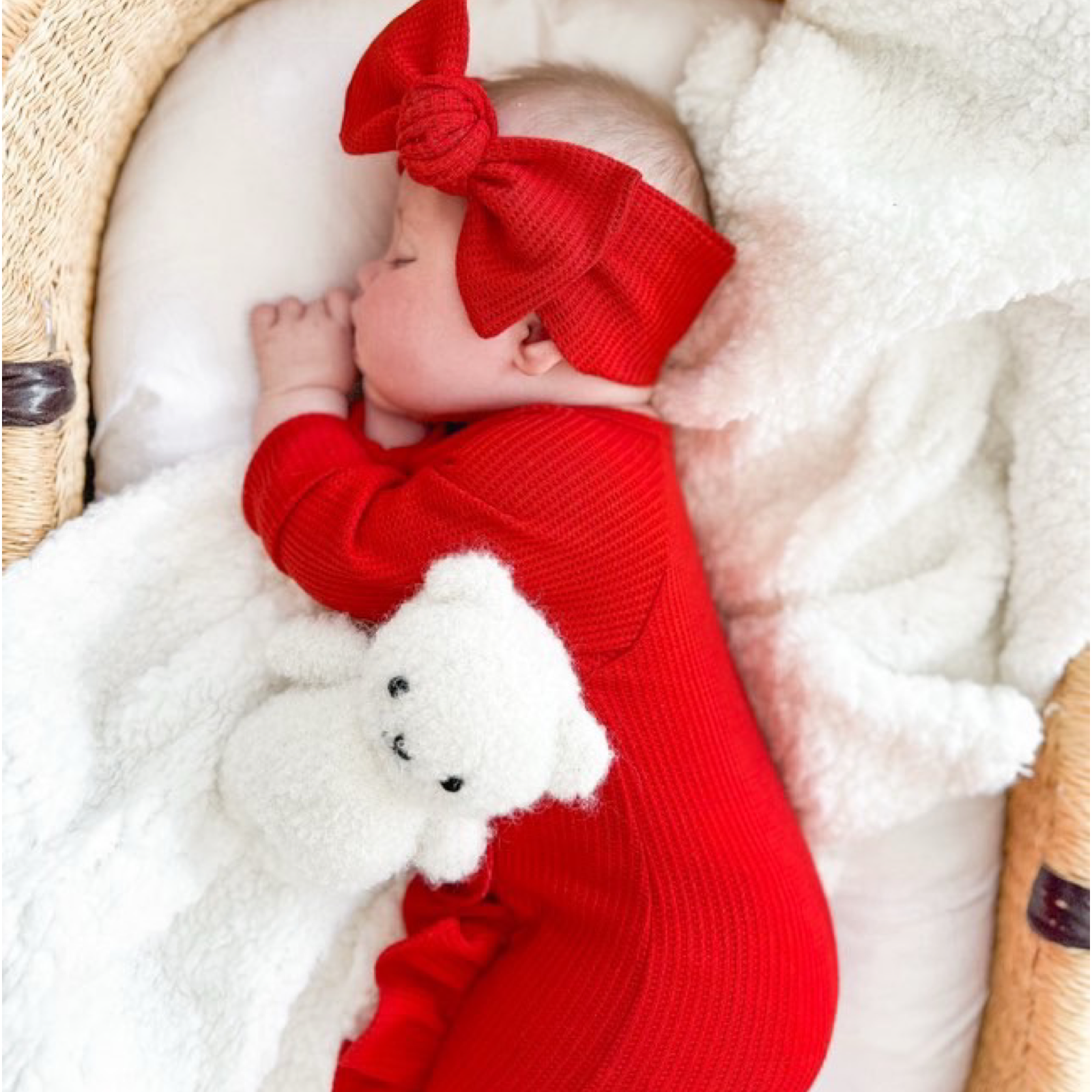 Red waffle frill onesie and bow order