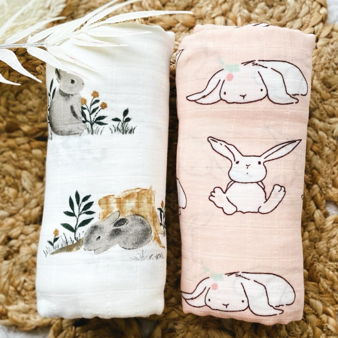 Pink Bunny Swaddle - Newborn Muslin Wrap