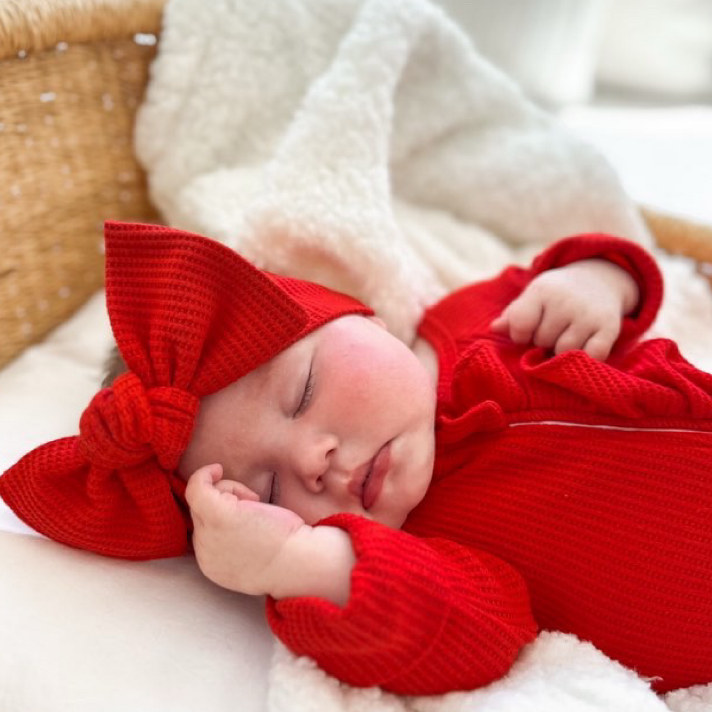 Red Waffle Frill Onesie & Headband