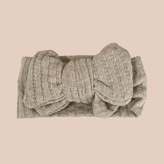 Beige knit waffle baby bow headband