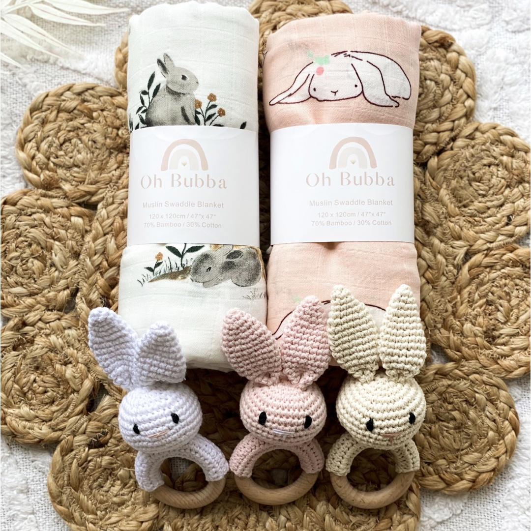 Pink Bunny Swaddle - Newborn Muslin Wrap