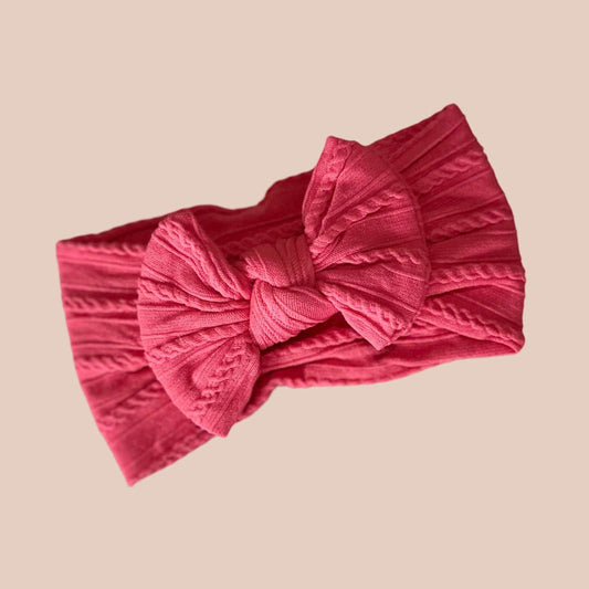 Coral baby bow headband. Cable knit baby bow headbands. Newborn bows Pink bow