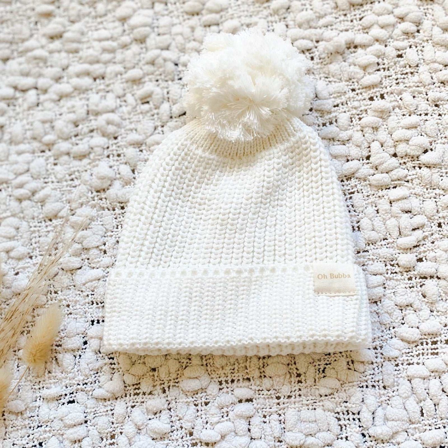 White knit booties & beanie set. White knit baby beanie