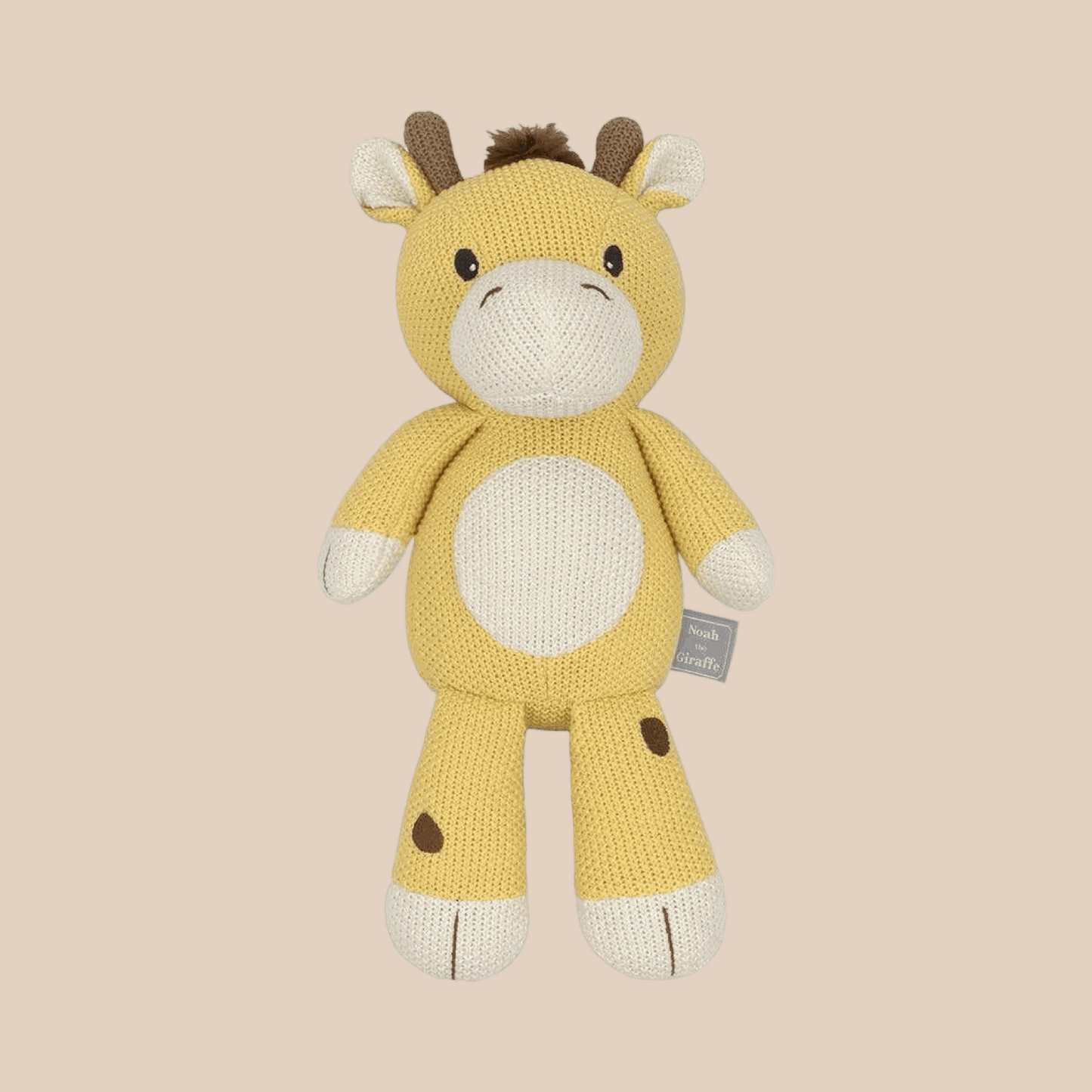Giraffe knitted toy. Noah the Giraffe Living Textiles. Baby knit toy