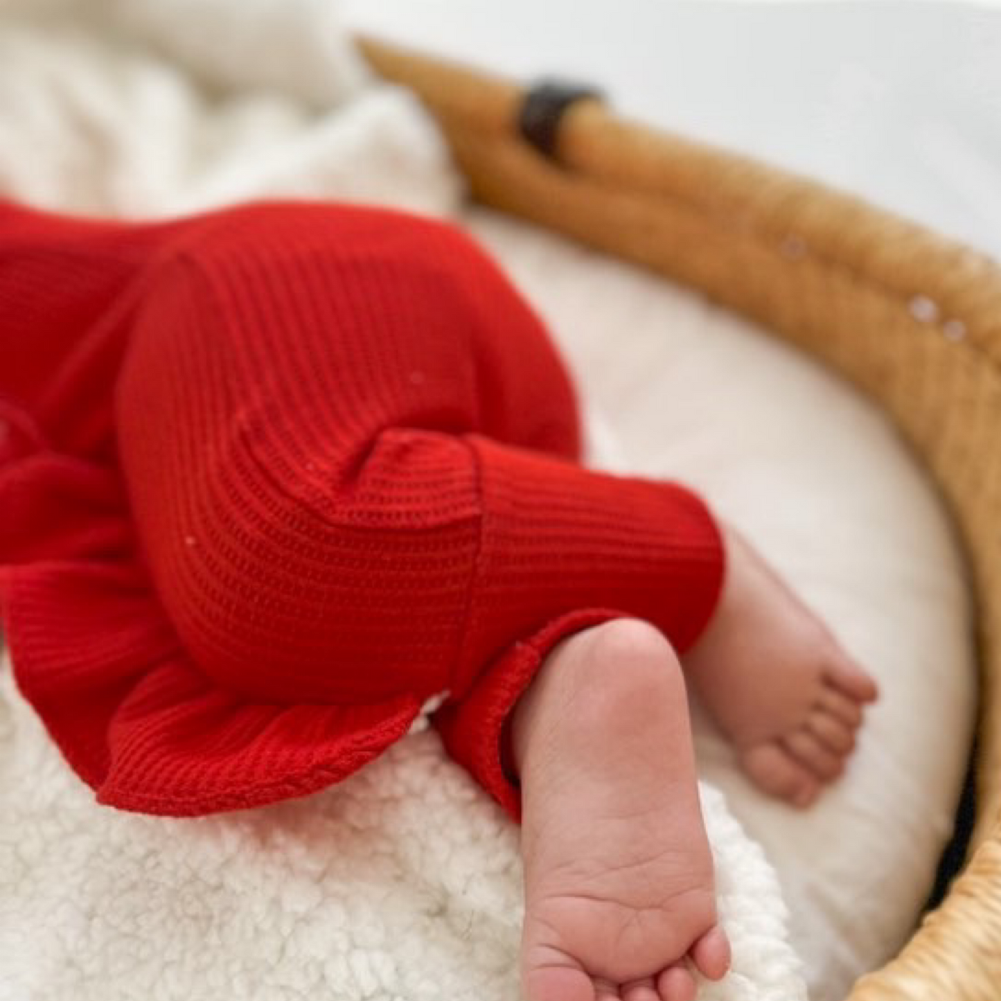 Red Waffle Frill Onesie & Headband