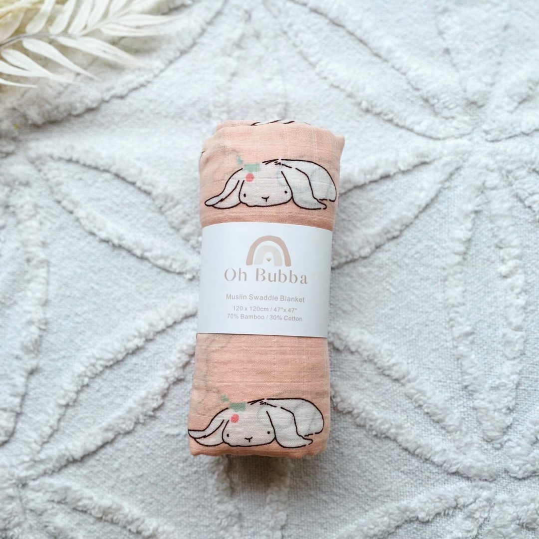 Pink Bunny Swaddle. Rabbit Swaddle. Bunny Swaddle. Baby Easter gift. Easter baby. Muslin wrap. Baby blanket. Bamboo Swaddle