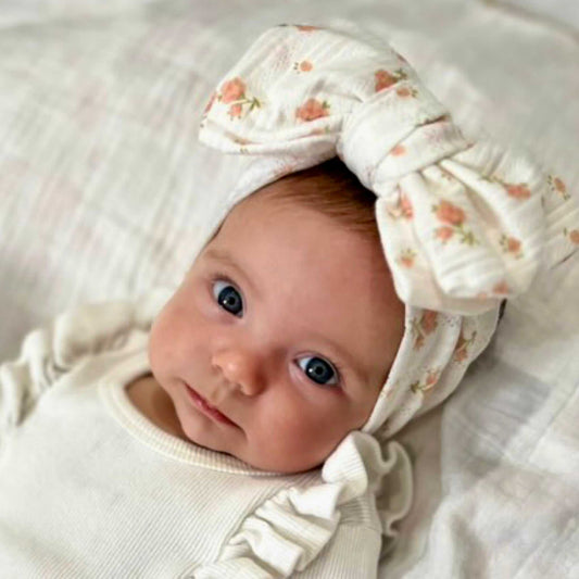 Peach floral baby bow headband