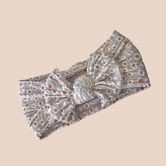 Cable Knit Baby Bow Headband | Taupe Daisy