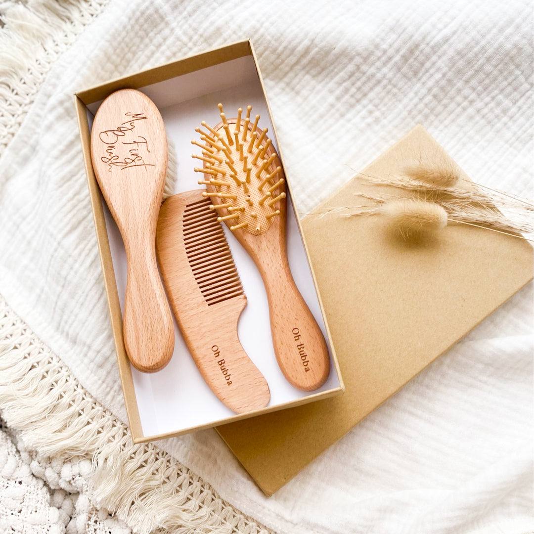 My first brush set. Baby brush. Wooden baby brush. Baby keepsake. Baby shower gift