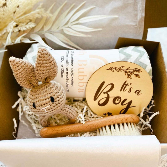Its a boy baby shower gift set. Baby boy gift set. Newborn baby gift set. Baby muslin wrap