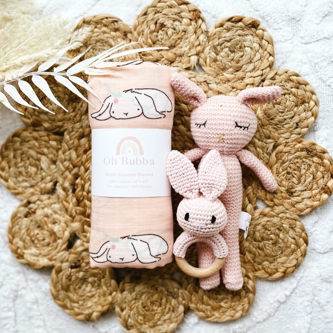 Pink Bunny Swaddle - Newborn Muslin Wrap