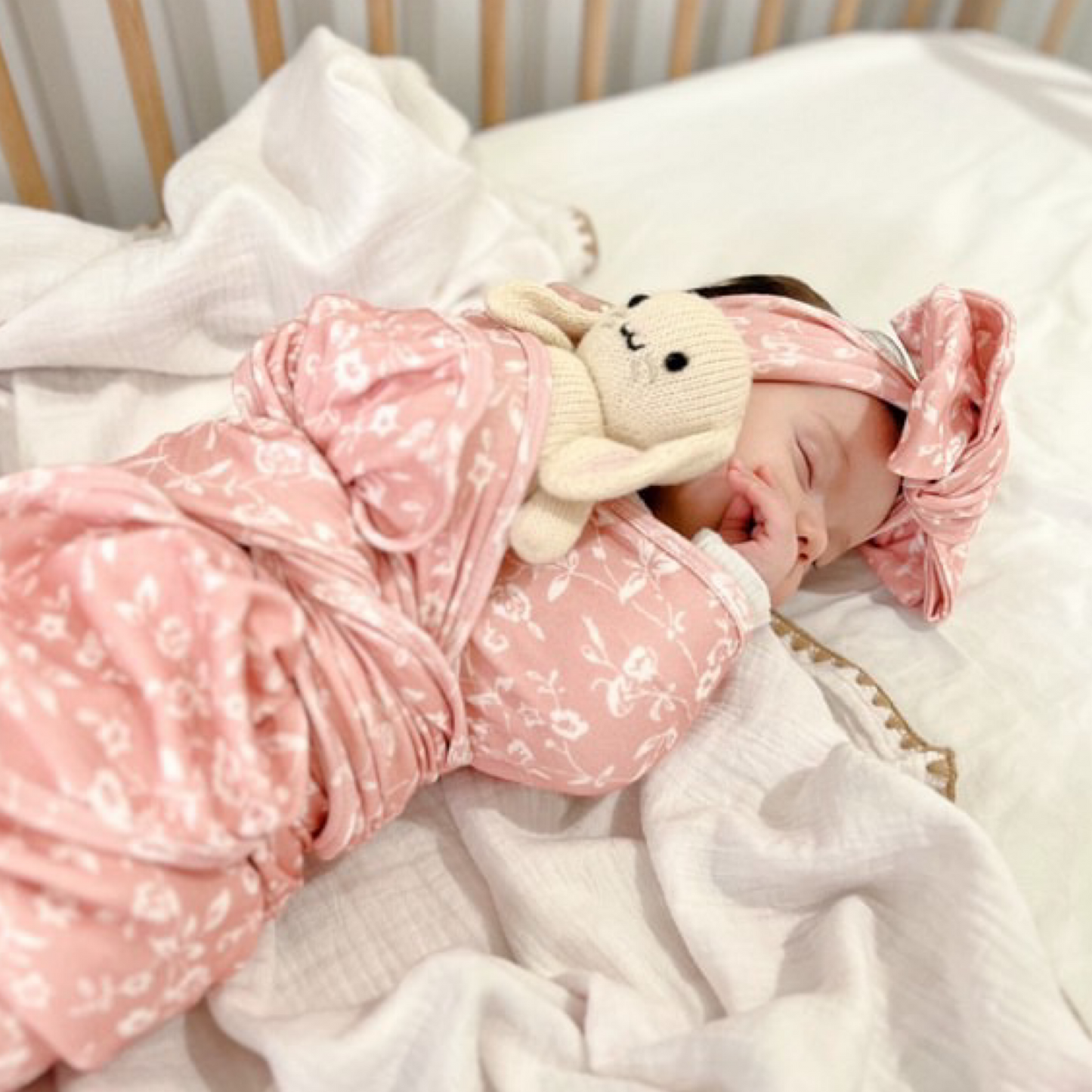 Pink Newborn baby swaddle and bow