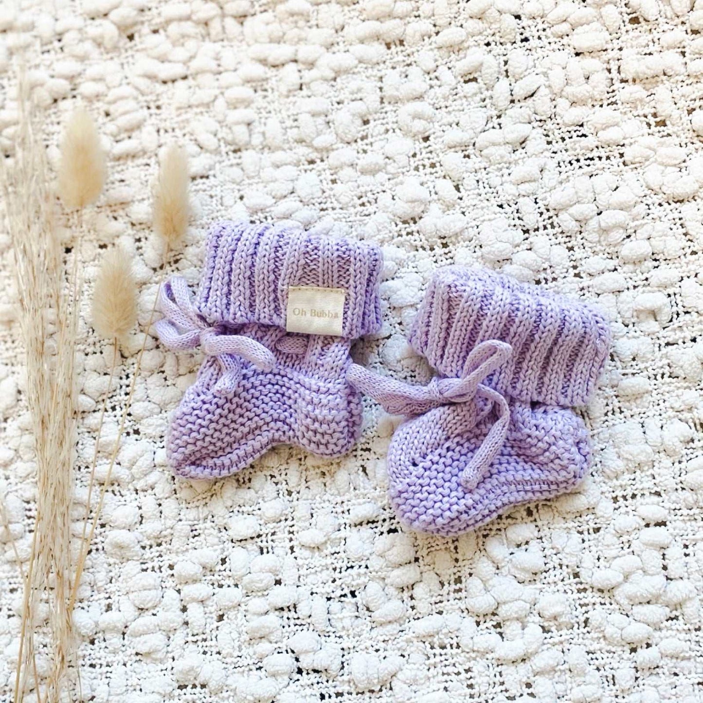 Lilac knit booties & headband set. Lilac baby knit booties