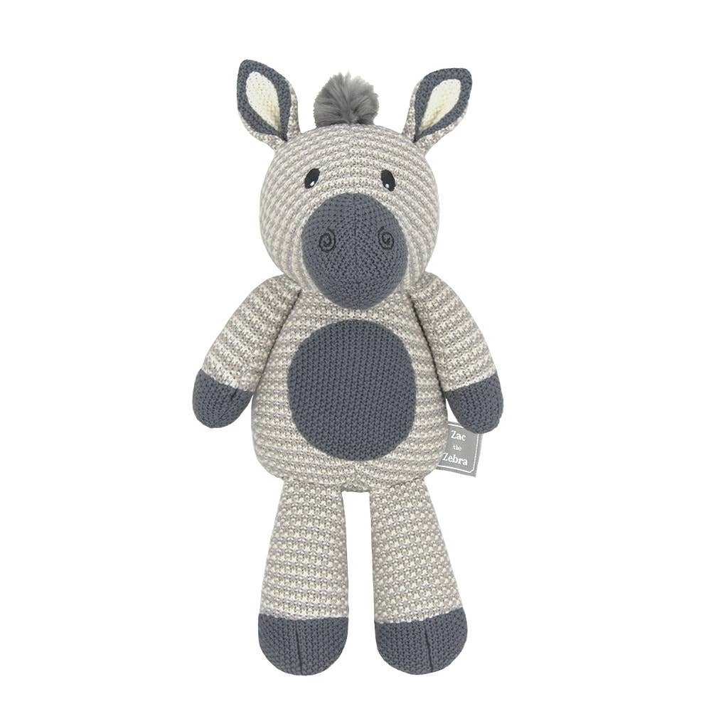 Zac the zebra knitted toy