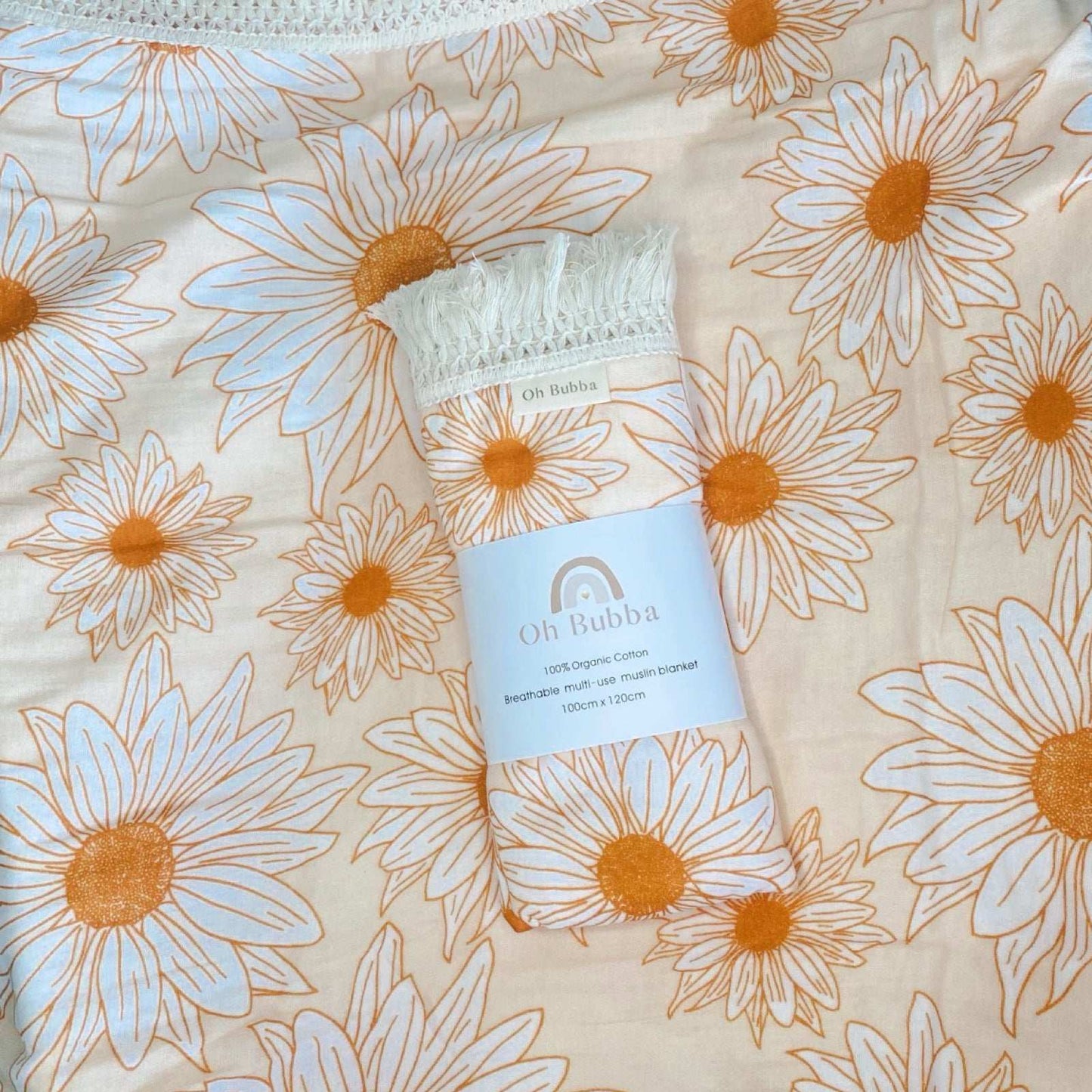 Organic cotton baby fringe swaddle | Daisy. Organic Cotton newborn baby fringe swaddle | Daisy