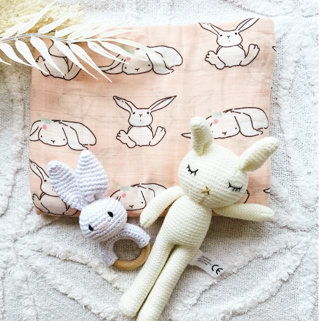 Pink Bunny Swaddle - Newborn Muslin Wrap