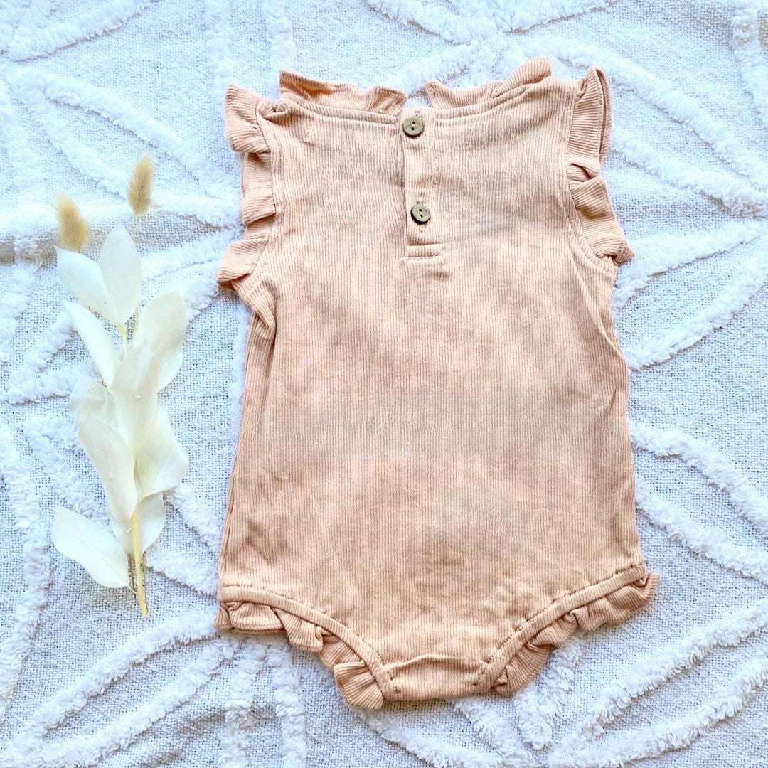 2 Piece Ribbed Frill Romper & Shorts Set | Blush Pink
