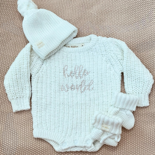 Hello World Keepsake Bundle - Romper, Beanie and Booties