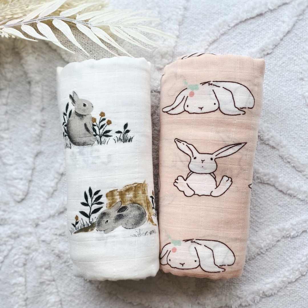 Pink Bunny Swaddle - Newborn Muslin Wrap