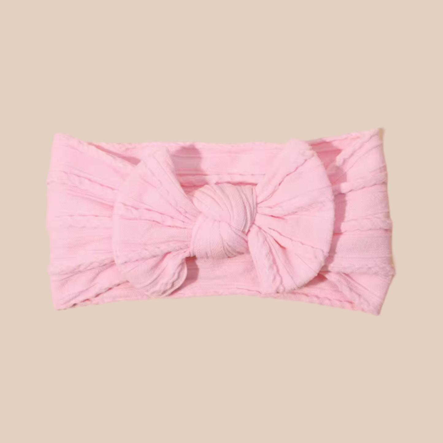 Cable Knit Baby Bow Headband | Cotton Candy