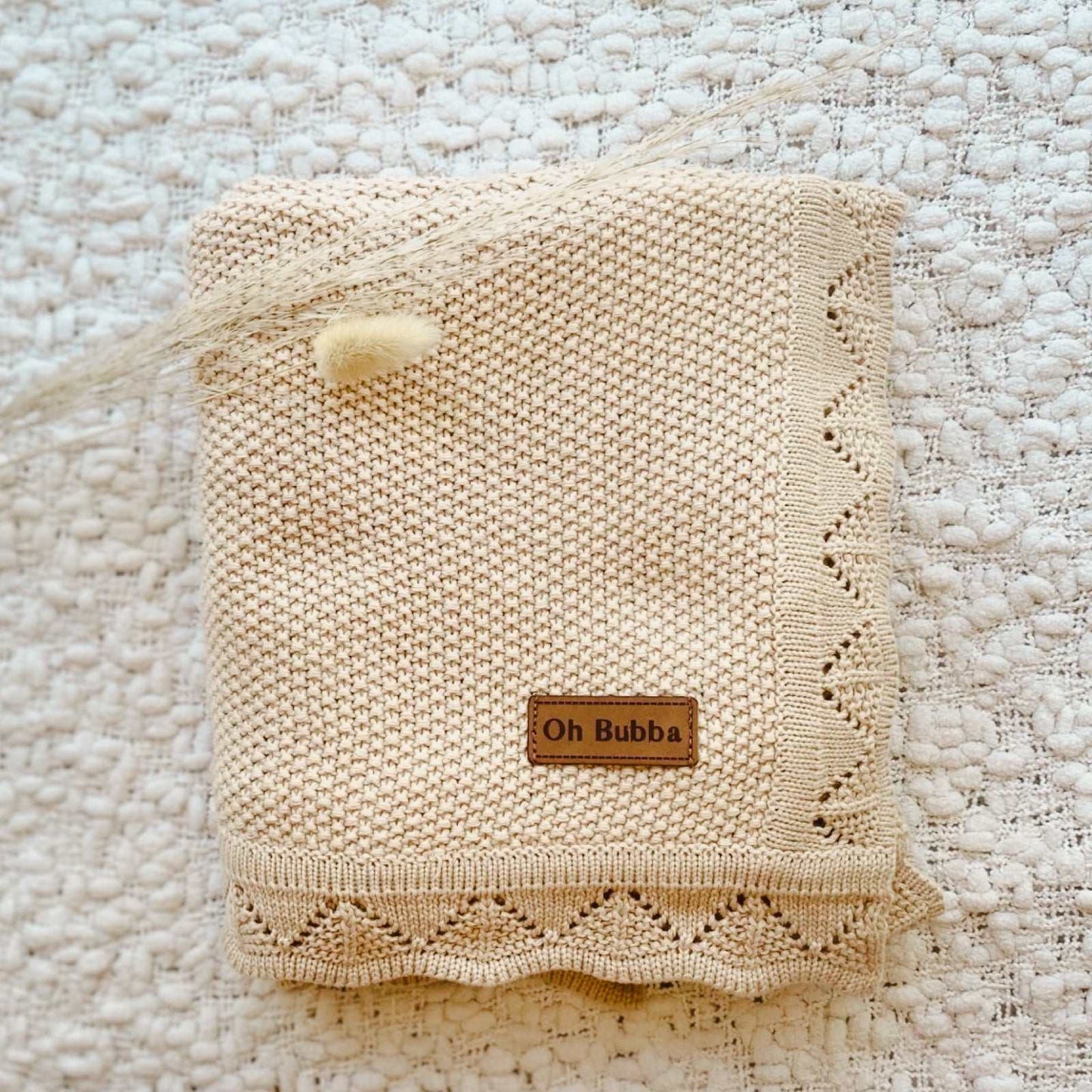 Heirloom baby knit blanket. Caramel knit baby blanket
