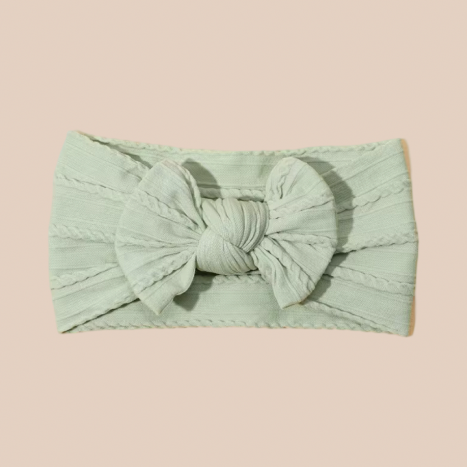 Sage Cable knit baby bow headband. Newborn baby bow headband