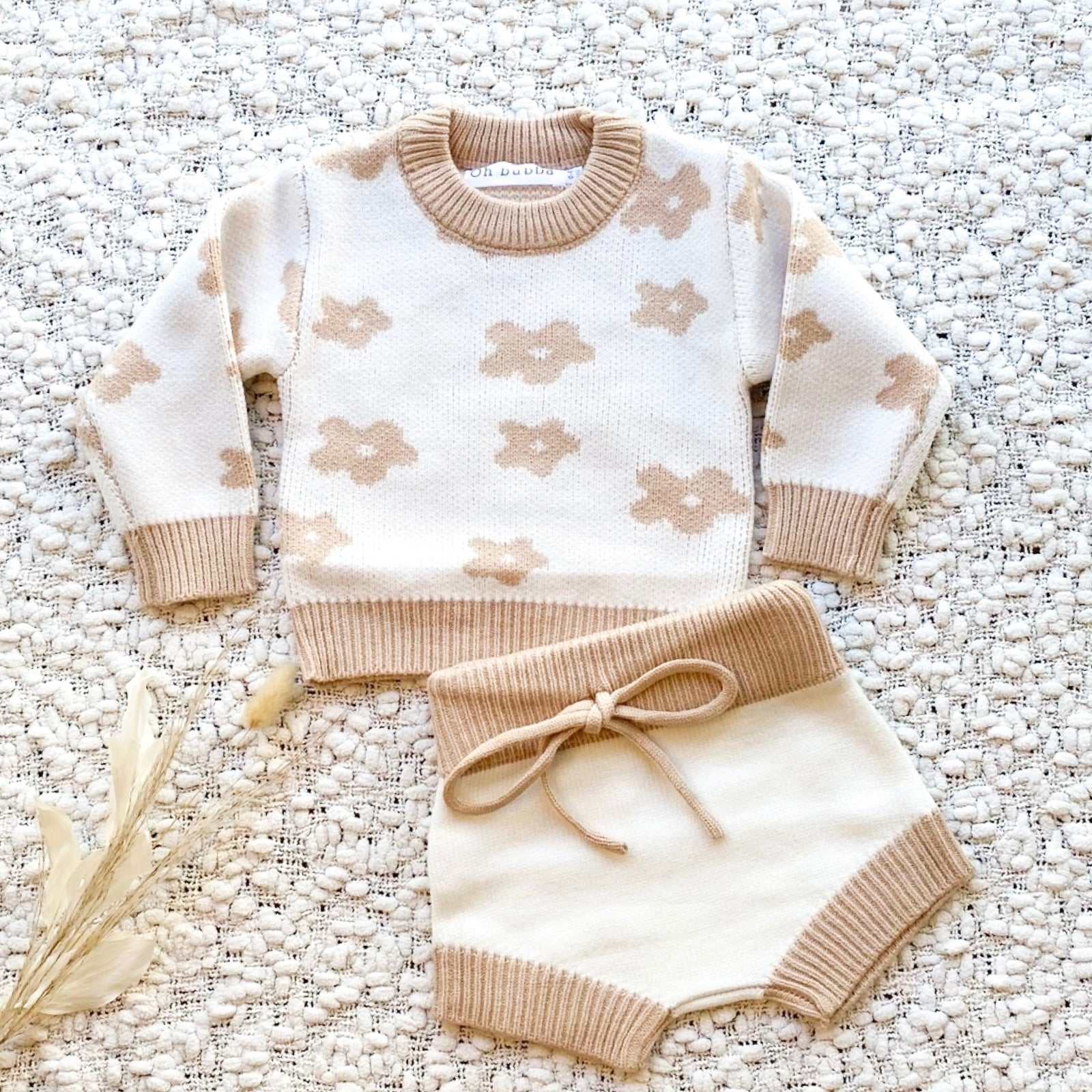 Daisy knit jumper & bloomer set. Baby two piece knit set.