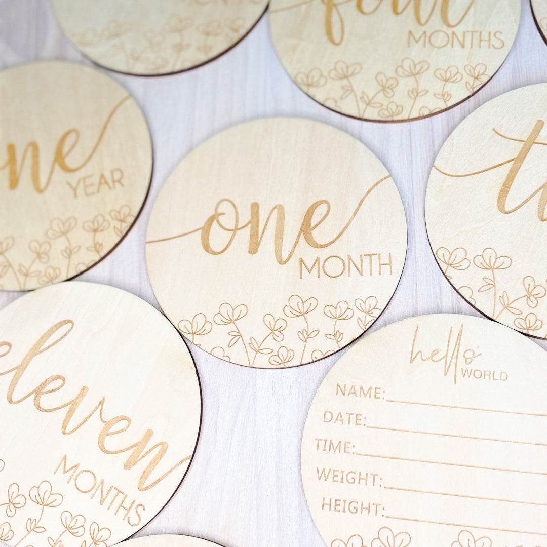 Floral baby milestone discs. Baby shower gift. Newborn baby gift. baby photo props.