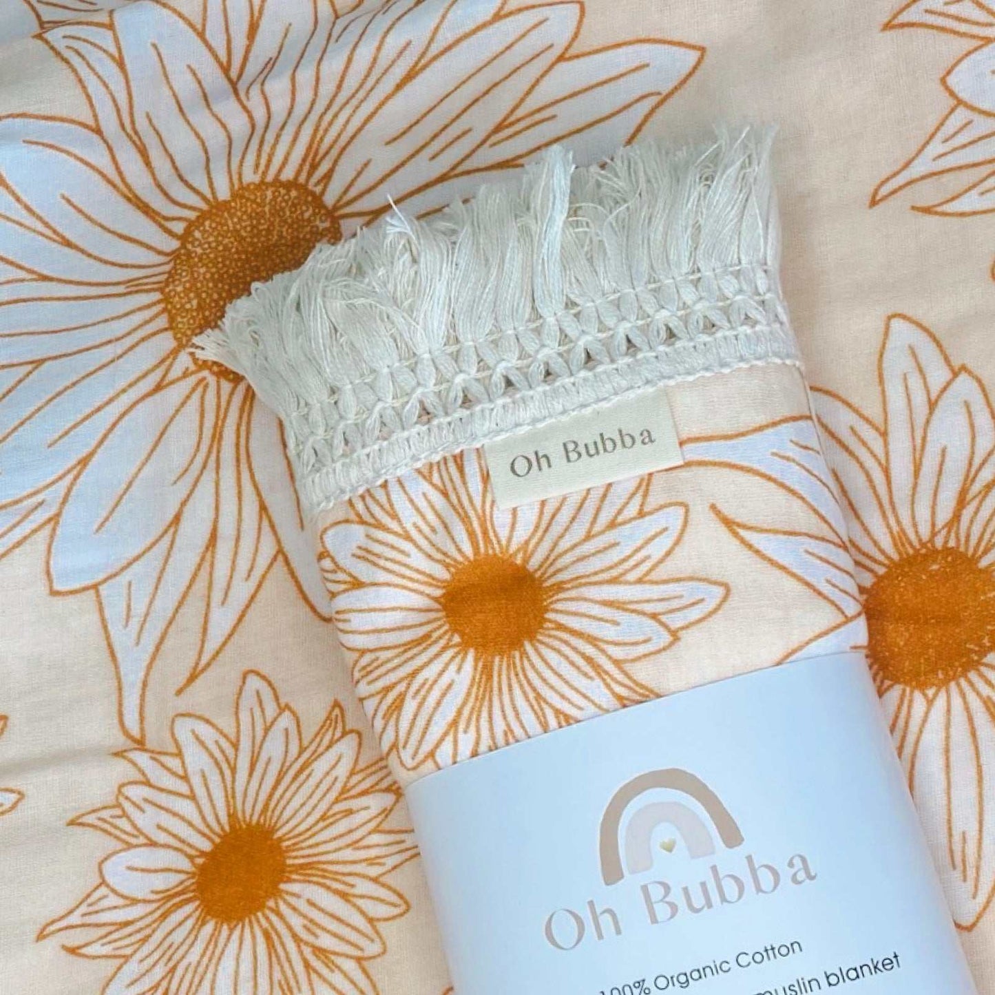 Organic cotton baby fringe swaddle | daisy. Newborn baby wrap. Newborn baby swaddle