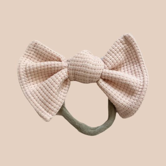 Nude petite waffle baby bow. Newborn baby headband