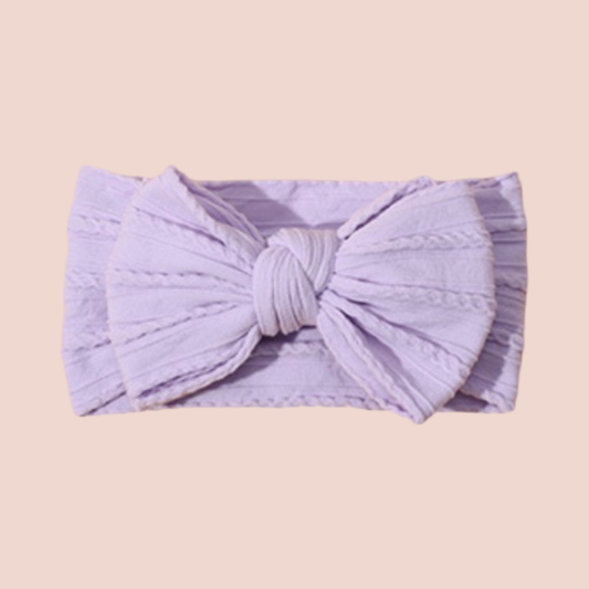 Lilac big bow cable knit headband. Large baby bow. Large baby headband
