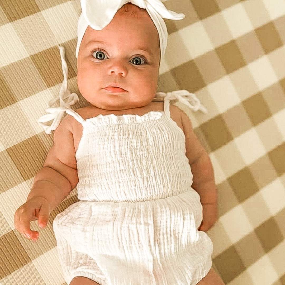 Baby romper and headband set. Tie up romper. Muslin romper. Baby girl romper. Baby girl clothing