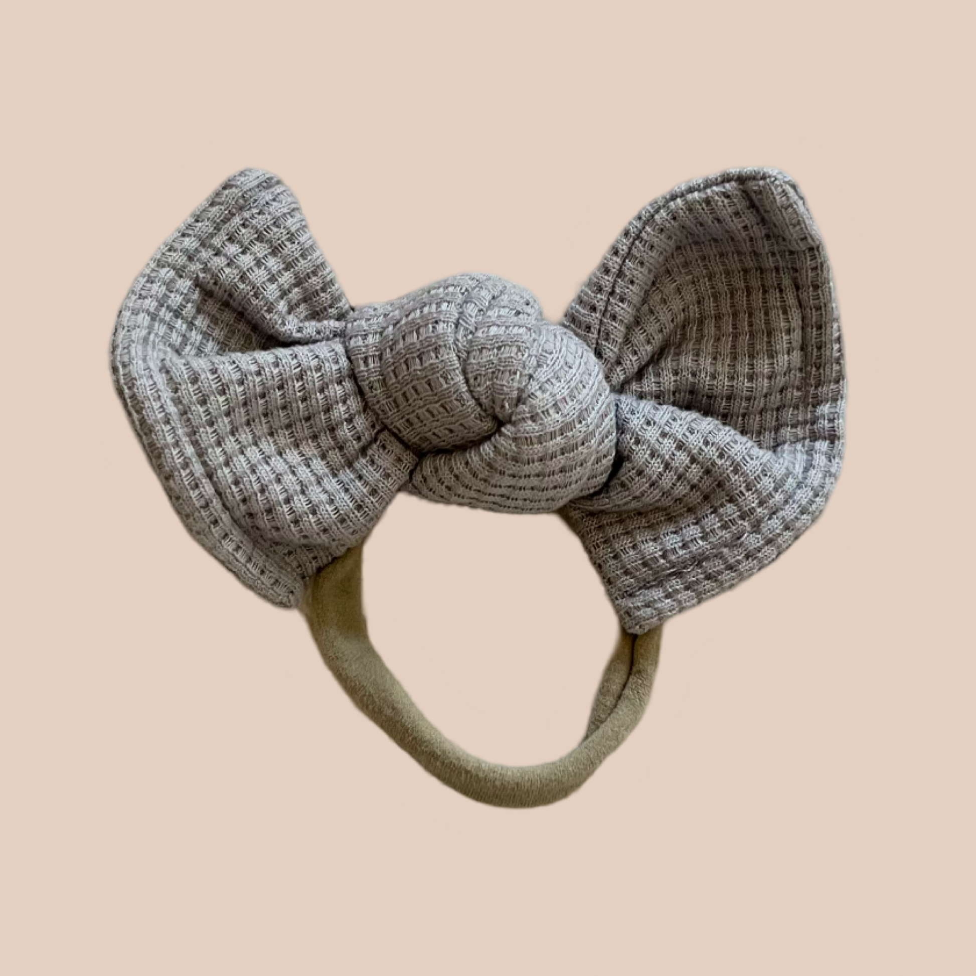Grey Petite waffle baby bow. Newborn baby headband