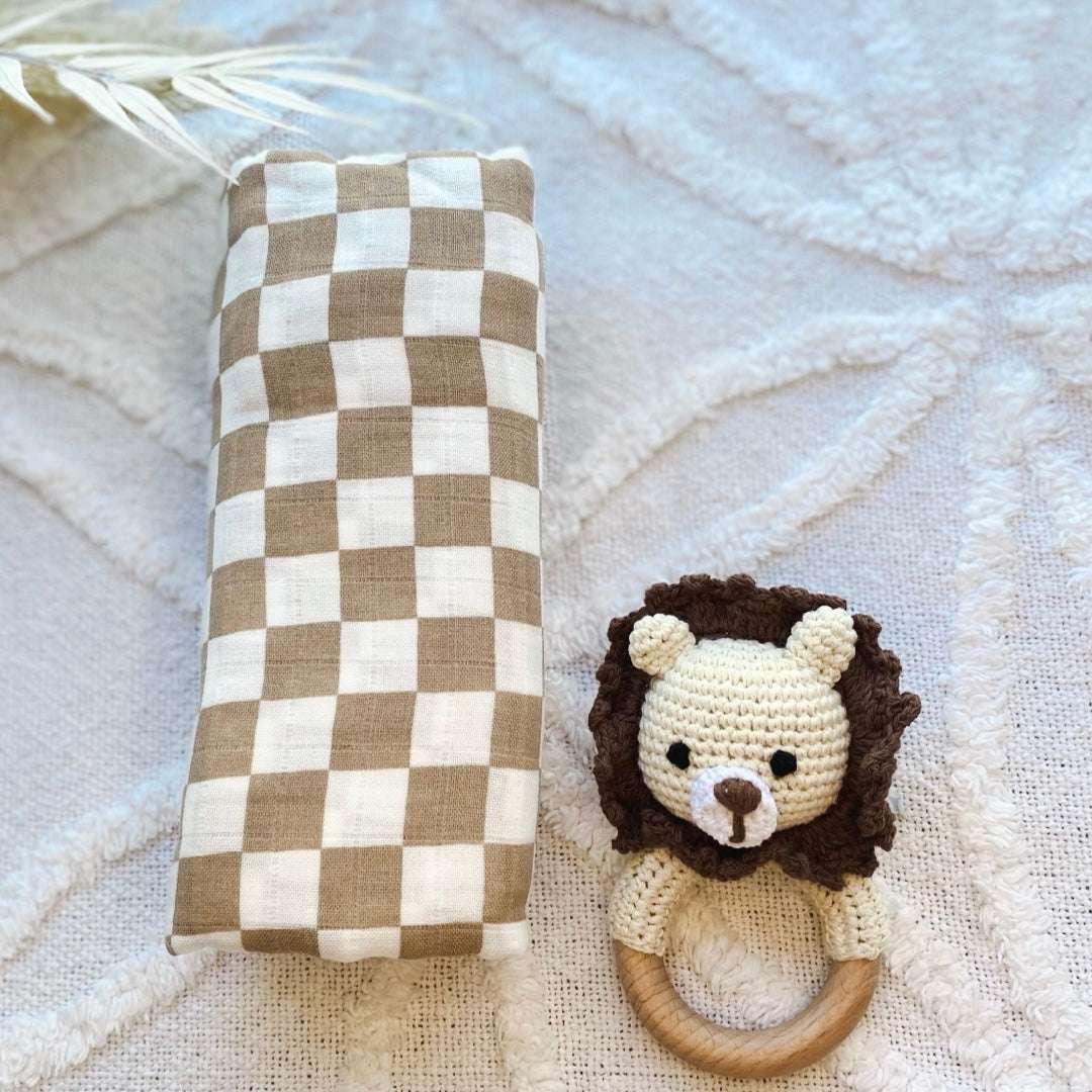 Tan Gingham Newbon Muslin Wrap