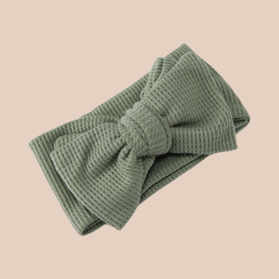 Sage waffle baby bow headband. Newborn baby bow. Baby headband